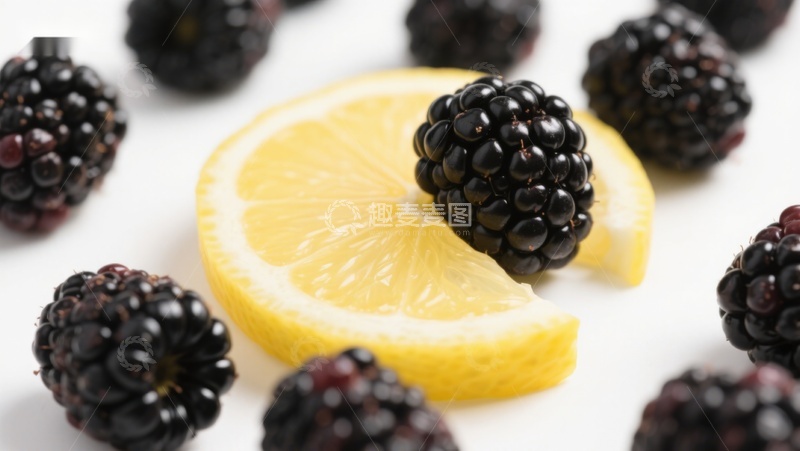 高清大图下载【趣麦麦图】黑莓与柠檬片的清新组合