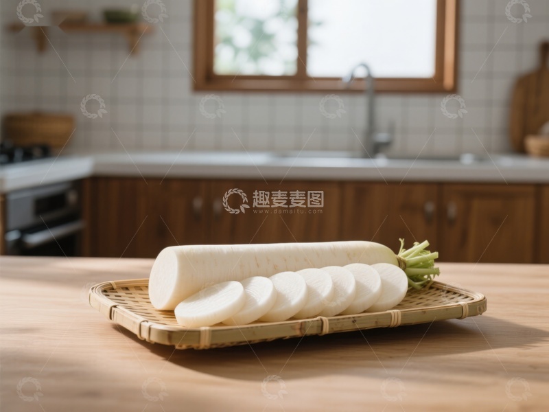 高清大图下载【趣麦麦图】厨房案板上的白萝卜切片