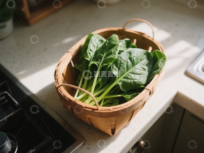 高清大图下载【趣麦麦图】篮子里的新鲜菠菜