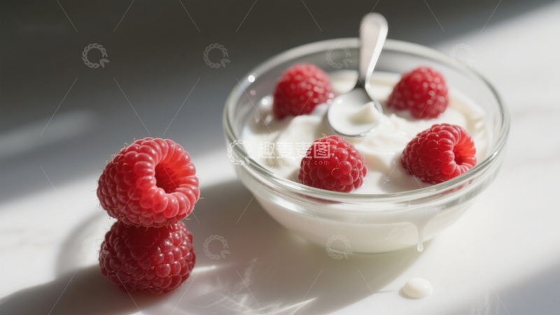 高清大图下载【趣麦麦图】酸奶配覆盆子，清新健康早餐