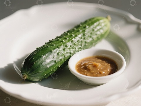新鲜黄瓜配酱料，简约美食摆盘