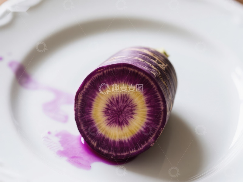 高清大图下载【趣麦麦图】切开的紫色萝卜，展示黄色核心