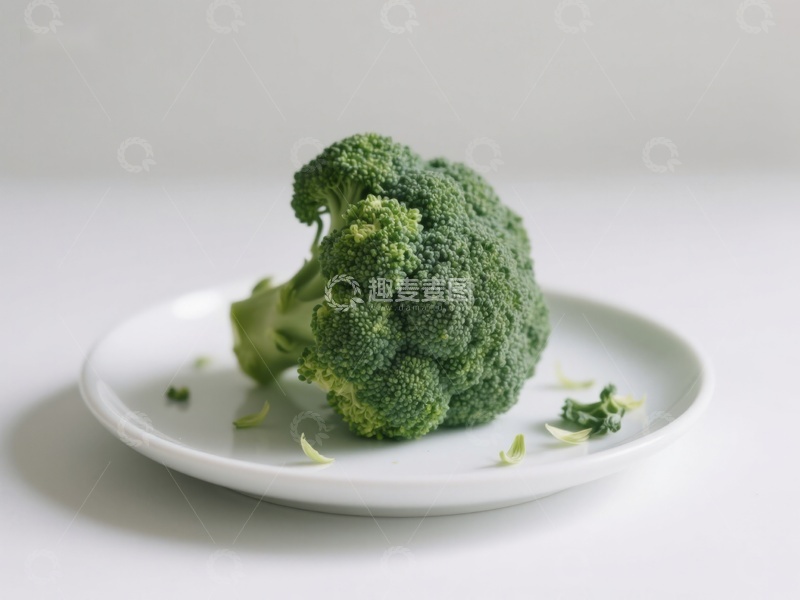 高清大图下载【趣麦麦图】新鲜西兰花置于白色盘中