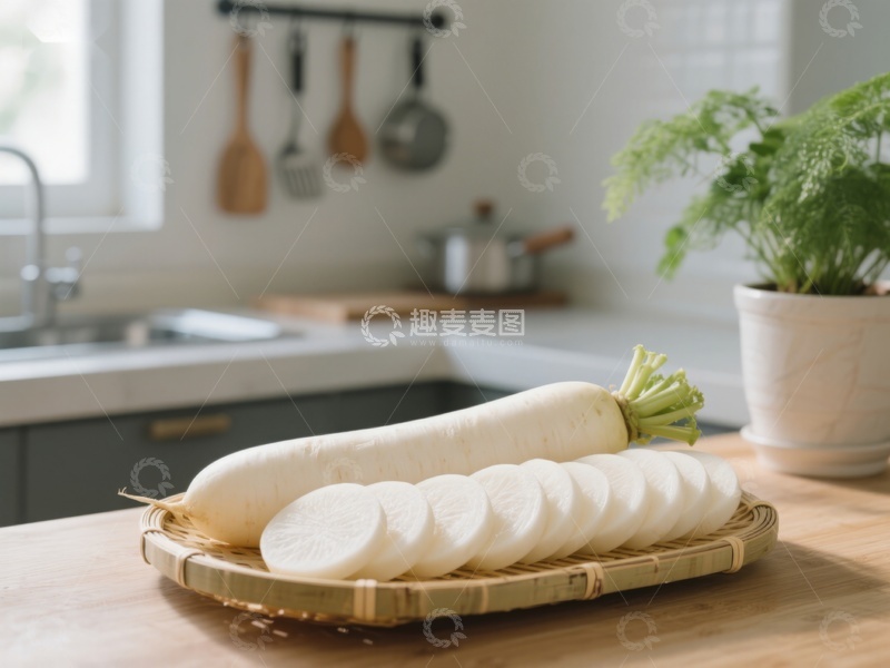 高清大图下载【趣麦麦图】厨房里的白萝卜切片