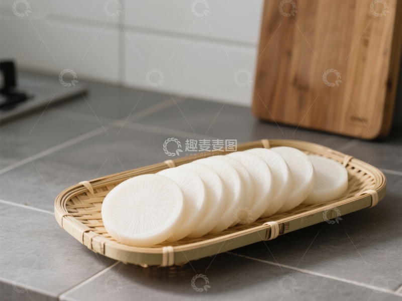 高清大图下载【趣麦麦图】竹篮中的白色圆形食品