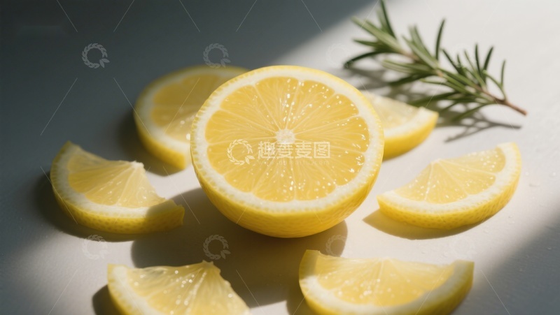 高清大图下载【趣麦麦图】新鲜柠檬切片与迷迭香