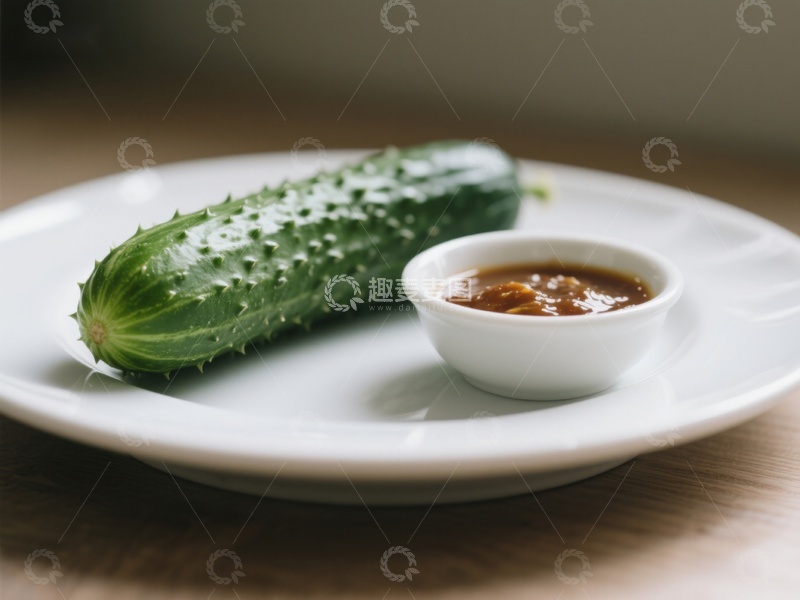 高清大图下载【趣麦麦图】新鲜黄瓜配酱料，简洁摆盘