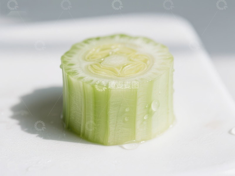 高清大图下载【趣麦麦图】新鲜切片黄瓜，表面水珠晶莹