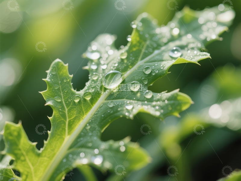 高清大图下载【趣麦麦图】绿叶上的水珠特写