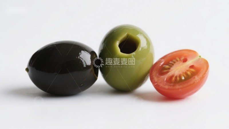 高清大图下载【趣麦麦图】黑橄榄、绿橄榄与番茄半片