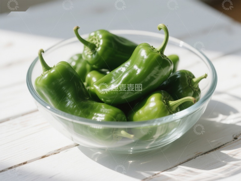 高清大图下载【趣麦麦图】透明碗中的新鲜青椒