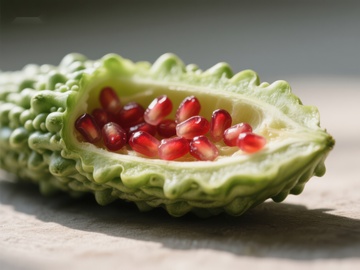 苦瓜切面，红色种子清晰可见