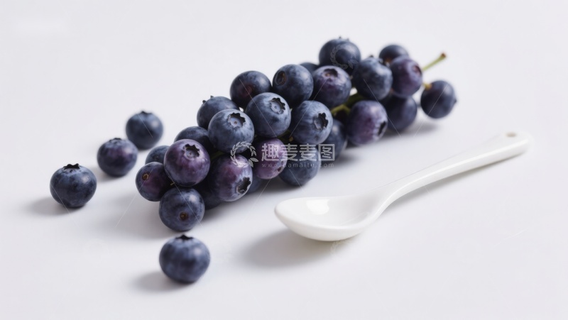 高清大图下载【趣麦麦图】新鲜蓝莓与白色勺子
