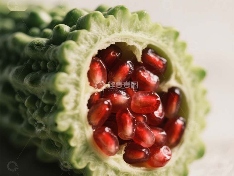 高清大图下载【趣麦麦图】苦瓜内藏石榴籽的奇妙组合