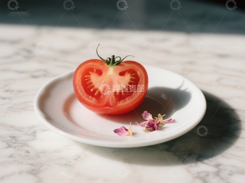 高清大图下载【趣麦麦图】切开的番茄置于白色盘中