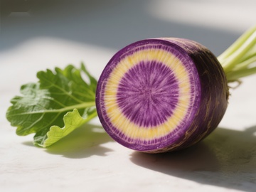 切开的紫色萝卜，展示独特纹理