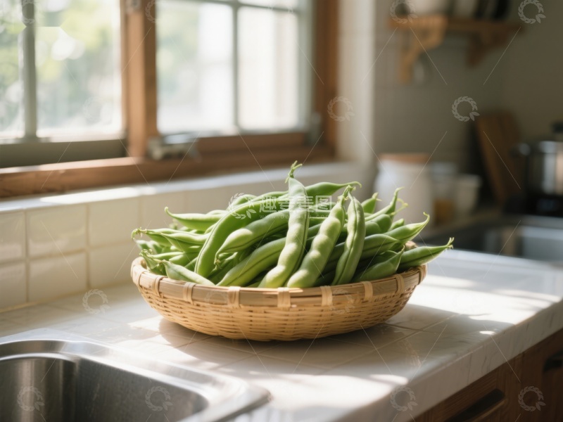 高清大图下载【趣麦麦图】厨房窗边的豆荚篮