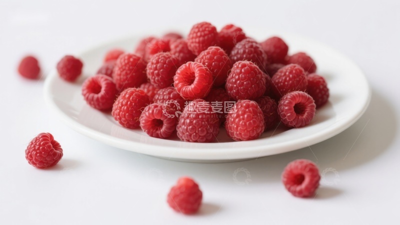 高清大图下载【趣麦麦图】新鲜覆盆子盛放在白色盘中