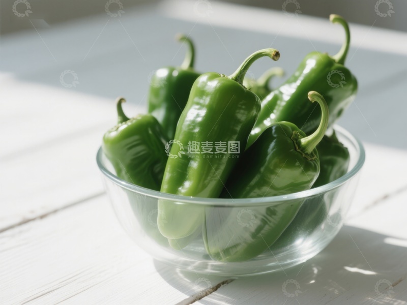 高清大图下载【趣麦麦图】玻璃碗中的青椒