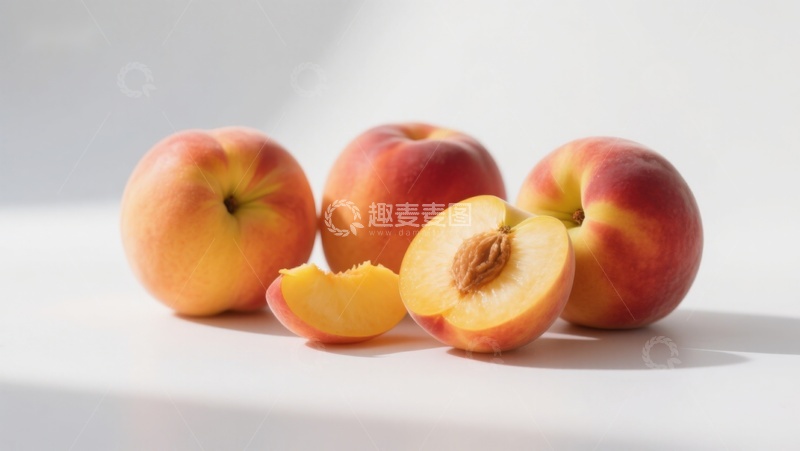 高清大图下载【趣麦麦图】新鲜桃子与切开的半颗桃