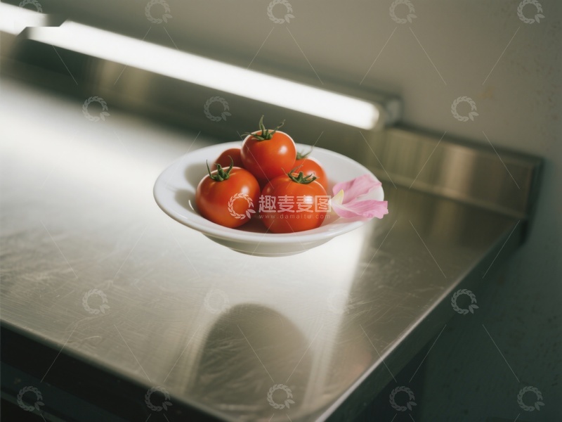高清大图下载【趣麦麦图】不锈钢台面上的番茄碗