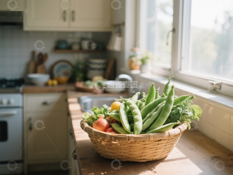 高清大图下载【趣麦麦图】厨房窗边的蔬菜篮