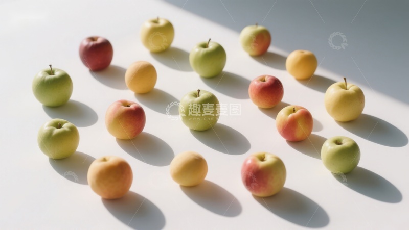 高清大图下载【趣麦麦图】多彩苹果排列在明亮背景上