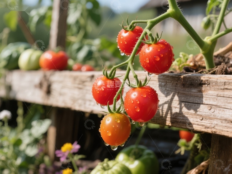 高清大图下载【趣麦麦图】枝头挂满成熟与未熟的番茄