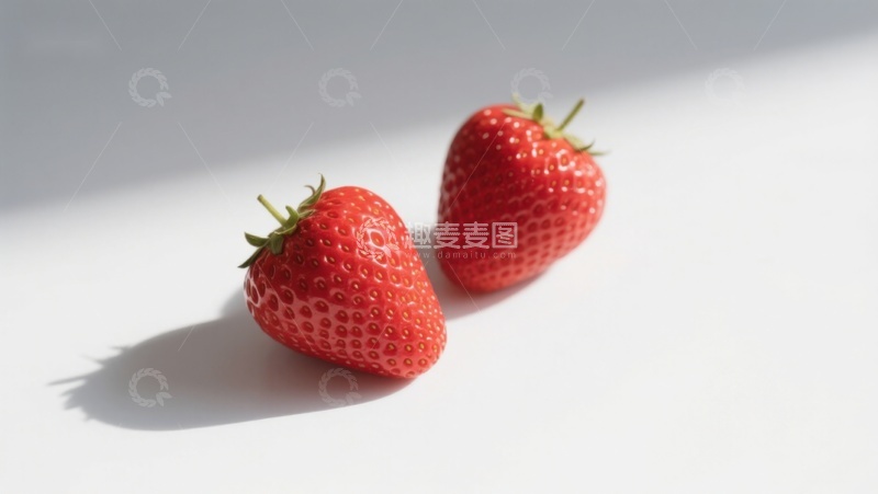 高清大图下载【趣麦麦图】两颗新鲜草莓在白色背景上