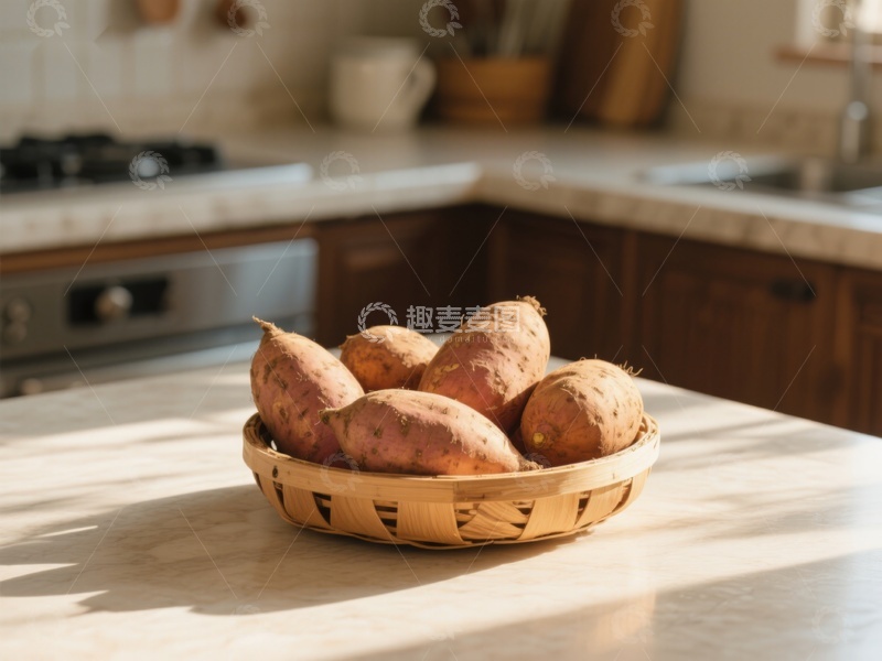 高清大图下载【趣麦麦图】厨房台面上的红薯篮