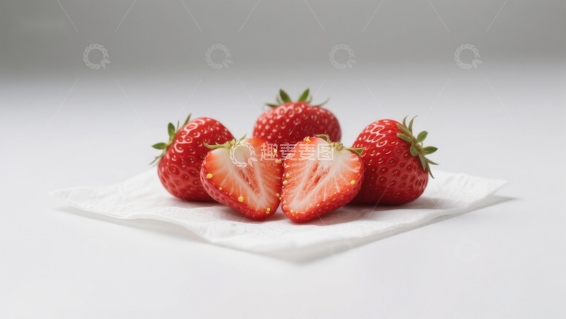 高清大图下载【趣麦麦图】新鲜草莓静置白色纸巾上