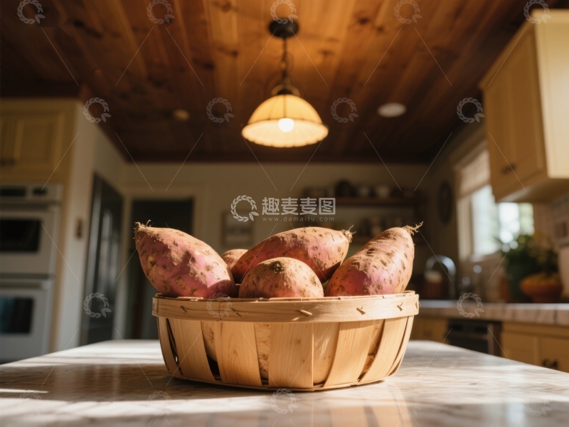 高清大图下载【趣麦麦图】厨房台面上的红薯篮