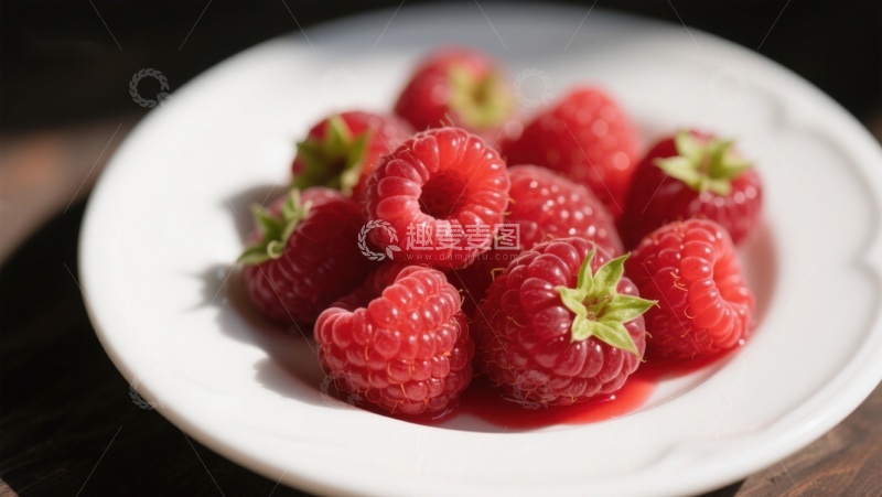 高清大图下载【趣麦麦图】新鲜覆盆子盛于白色盘中