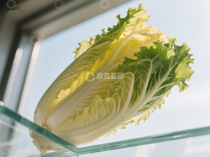 高清大图下载【趣麦麦图】新鲜白菜置于透明玻璃上