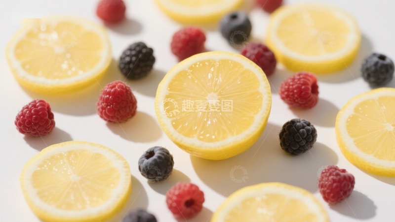 高清大图下载【趣麦麦图】柠檬切片与浆果的清新组合