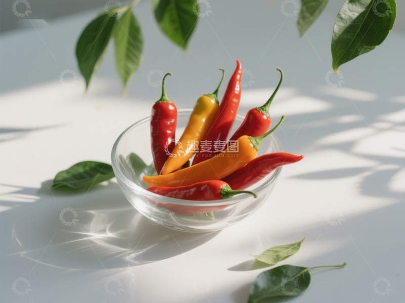 高清大图下载【趣麦麦图】玻璃碗中的多彩辣椒