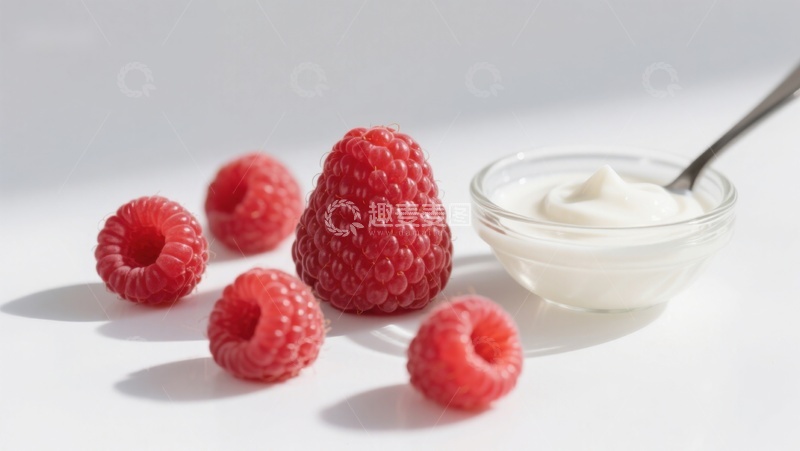 高清大图下载【趣麦麦图】新鲜覆盆子与酸奶的健康搭配