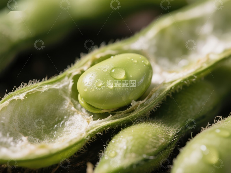 高清大图下载【趣麦麦图】新鲜豆荚中的绿色大豆特写