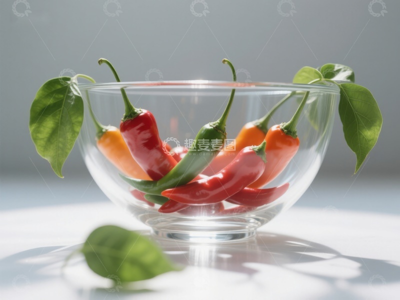 高清大图下载【趣麦麦图】玻璃碗中的多彩辣椒
