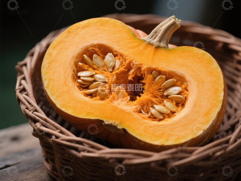 高清大图下载【趣麦麦图】切开的南瓜置于篮中