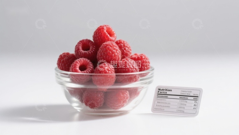 高清大图下载【趣麦麦图】一碗新鲜覆盆子与营养标签