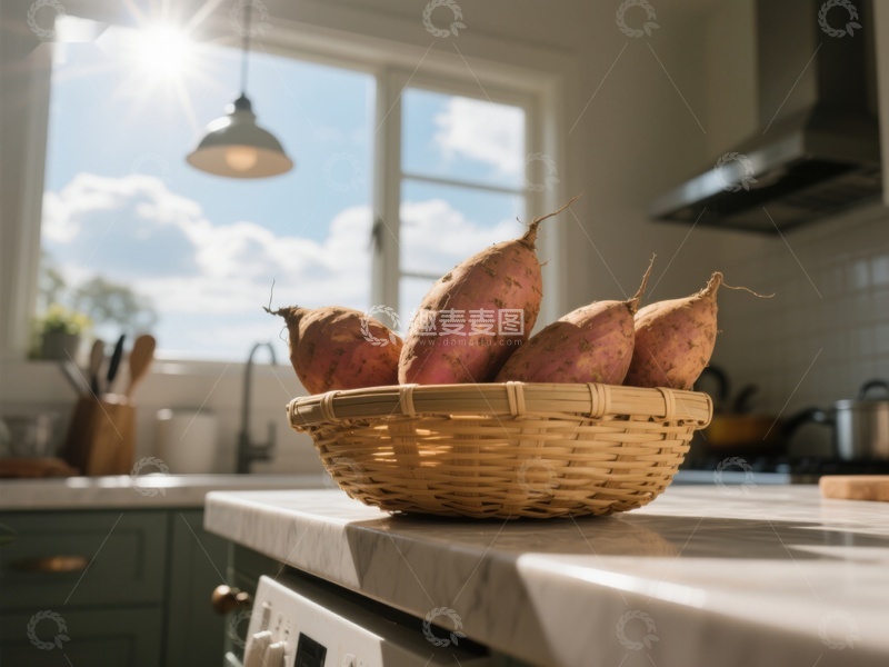高清大图下载【趣麦麦图】厨房窗边的红薯篮