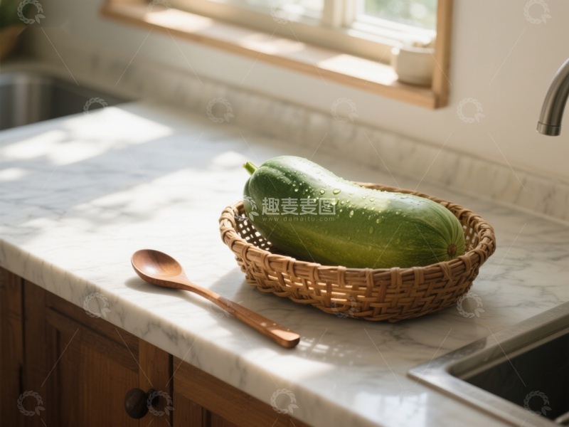 高清大图下载【趣麦麦图】厨房台面上的南瓜与木勺