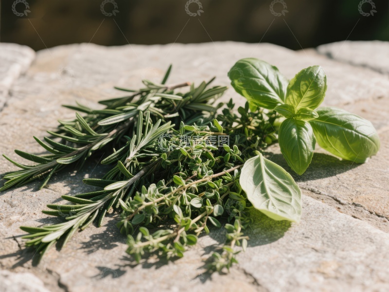 高清大图下载【趣麦麦图】石上新鲜香草特写