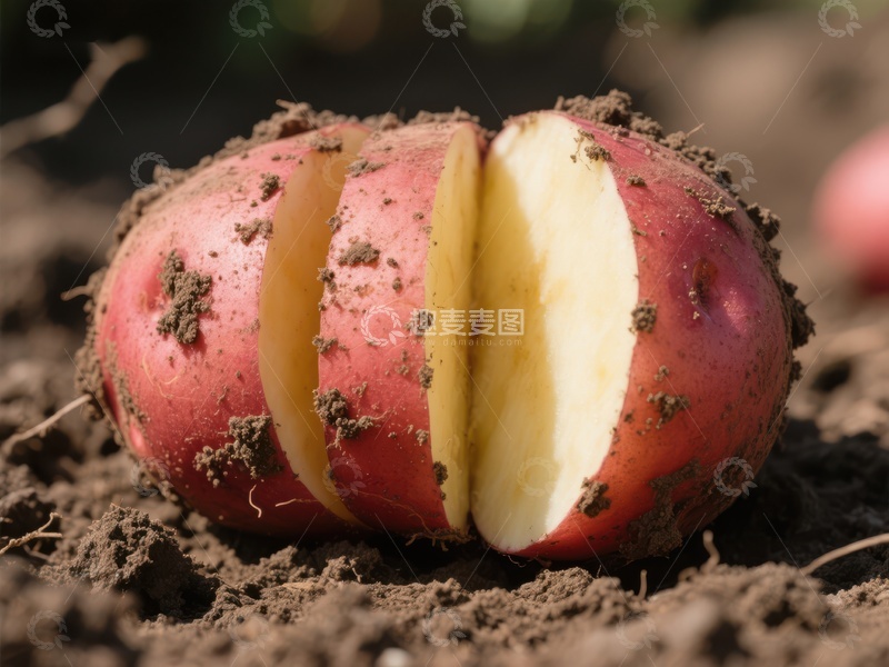 高清大图下载【趣麦麦图】切片红土豆躺在泥土中