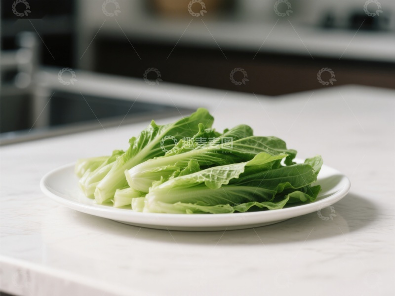 高清大图下载【趣麦麦图】新鲜青菜置于白色盘中