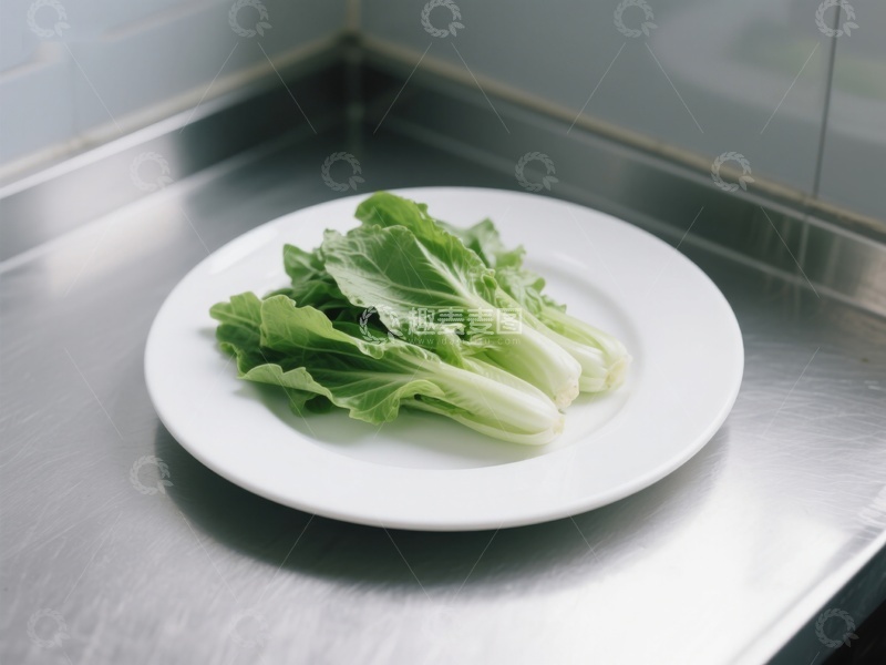 高清大图下载【趣麦麦图】新鲜小白菜置于白色盘中