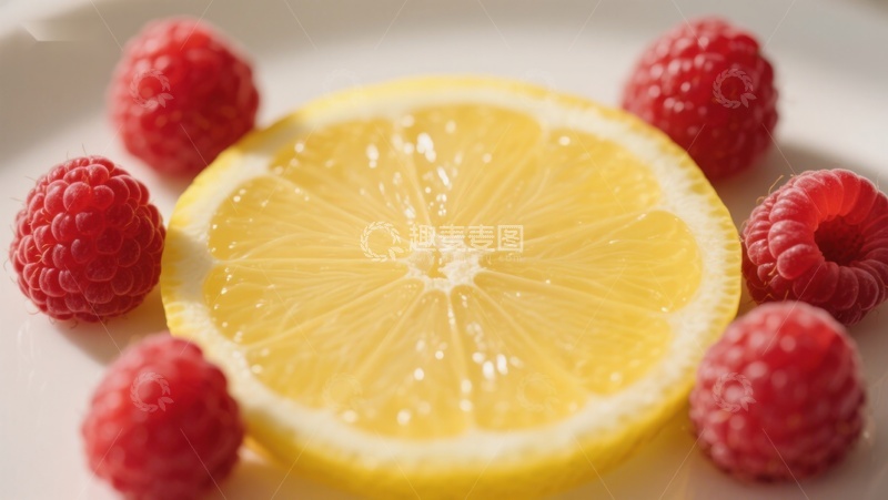 高清大图下载【趣麦麦图】柠檬切片与新鲜覆盆子