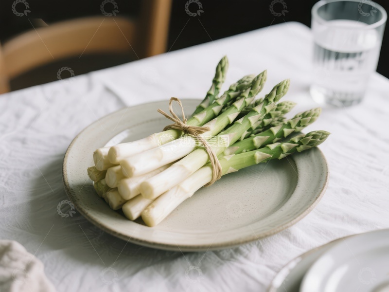 高清大图下载【趣麦麦图】盘中新鲜芦笋与白芦笋
