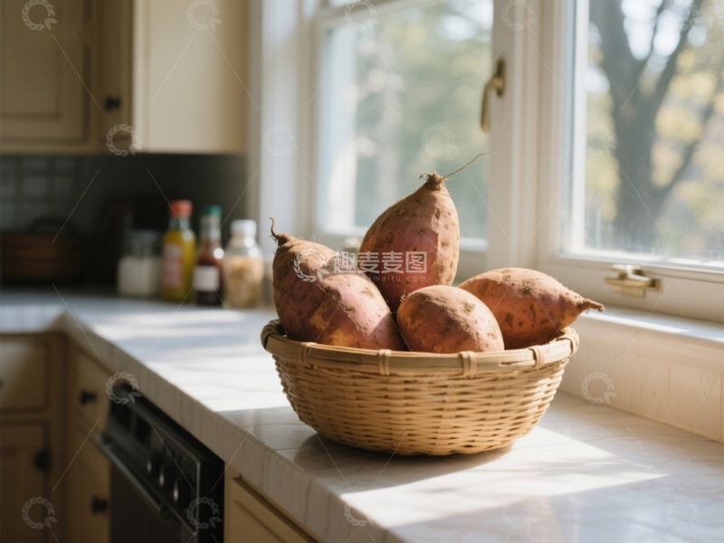 高清大图下载【趣麦麦图】窗边篮子里的红薯